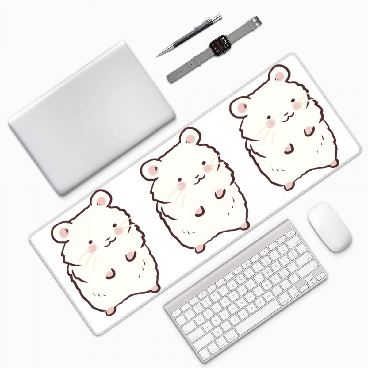 Pc Gaming Drawing - แผ่นรองเมาส์ลายหนูแฮมสเตอร์น่ารัก ขนาดใหญ่ สำหรับคอมพิวเตอร์ คีย์บอร์ด เมาส์ แผ่นรองโต๊ะสำหรับเล่นเกมส์