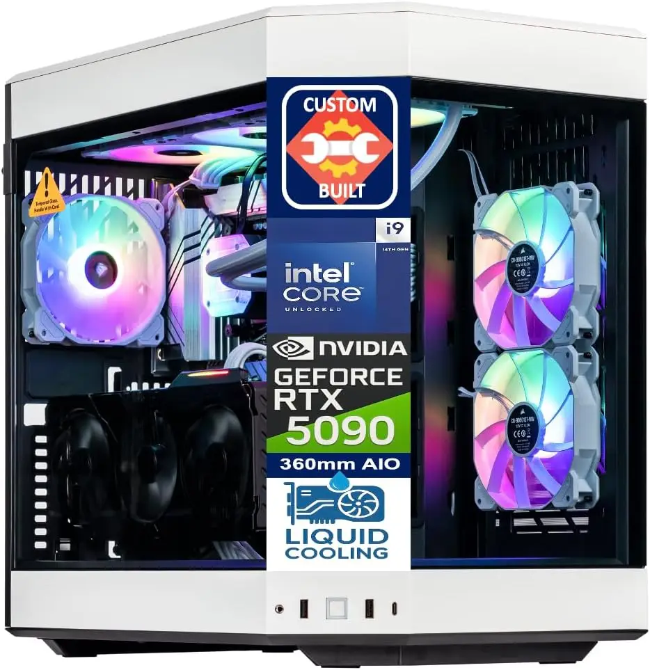 Pc Gaming I9 Rtx 5090 - Velztorm White Praetix คอมพิวเตอร์ตั้งโต๊ะสำหรับเล่นเกม Y60 ที่ออกแบบและประกอบขึ้นเอง