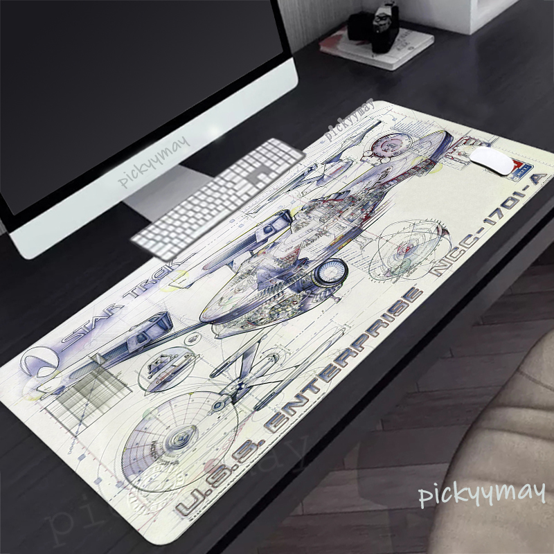 Pc Gaming Drawing - แผ่นรองเมาส์สําหรับเล่นเกมขนาดใหญ่ยานอวกาศภาพวาดเมาส์ Pad คอมพิวเตอร์ Mousepad แผ่นรองเม้าส์ 90x40